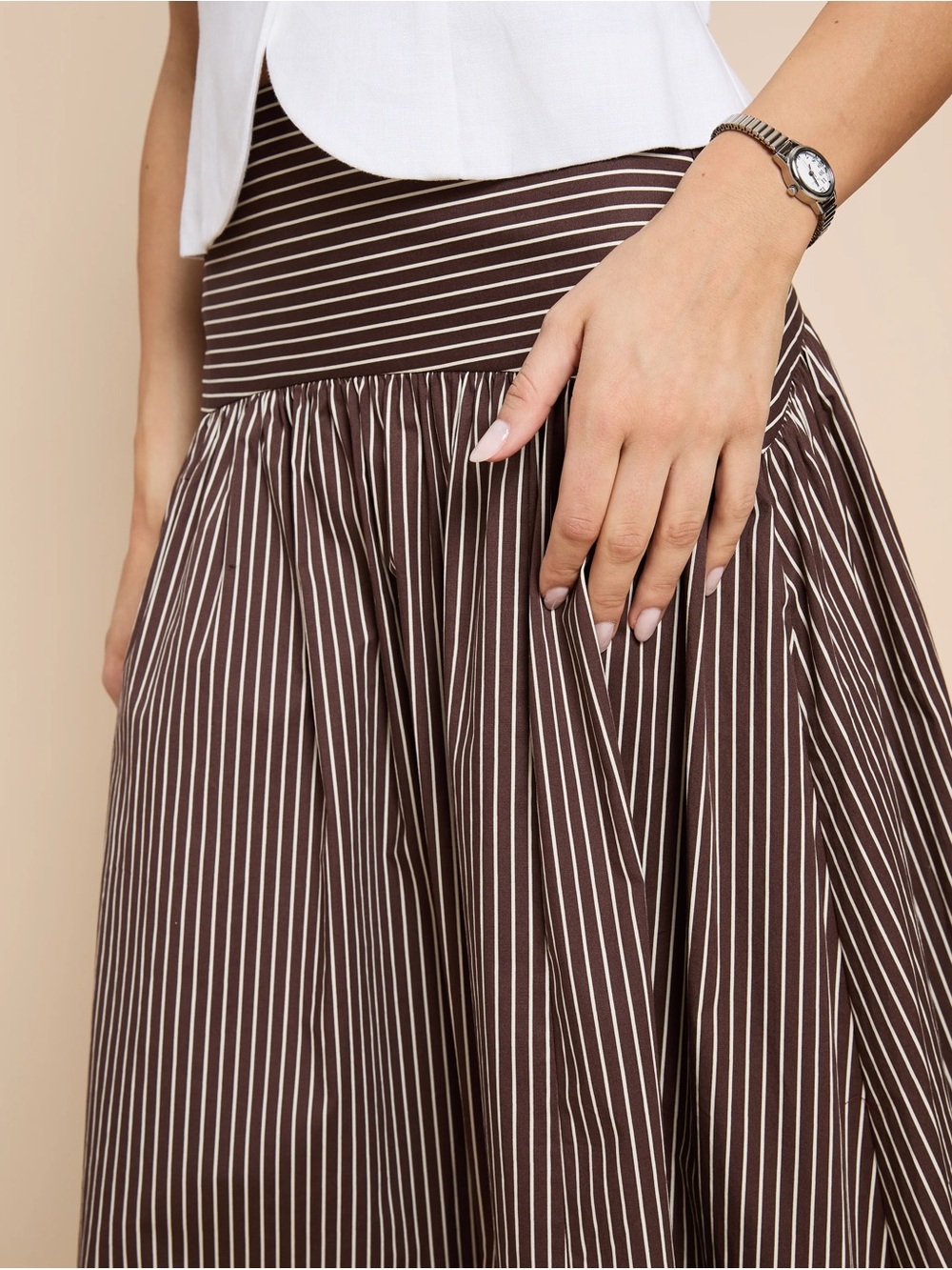 Few Moda Caara Vashti Skirt Coffee Brown White Stripe FWT - Picture 6 of 7
